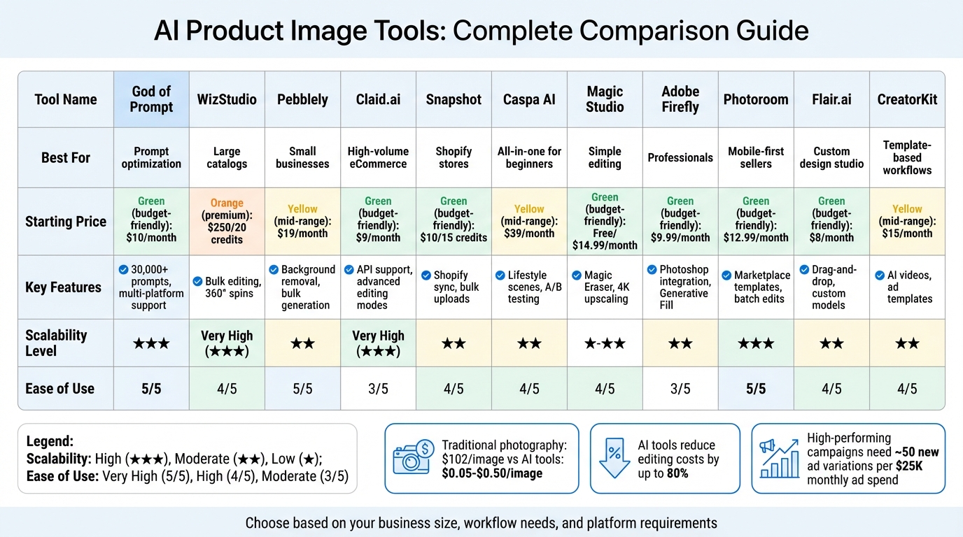 AI Product Image Tools Comparison: Features, Pricing & Best Use Cases