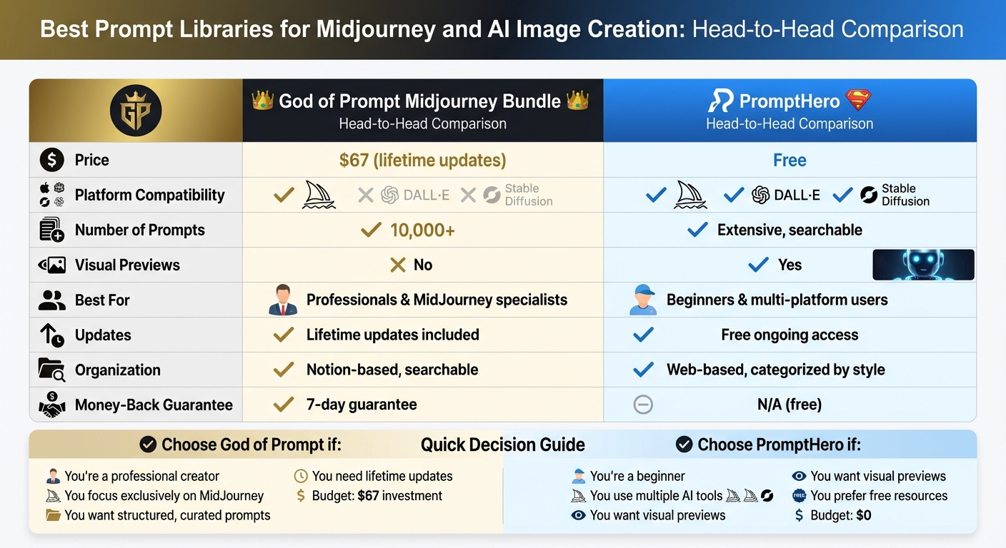 God of Prompt vs PromptHero: AI Prompt Library Comparison