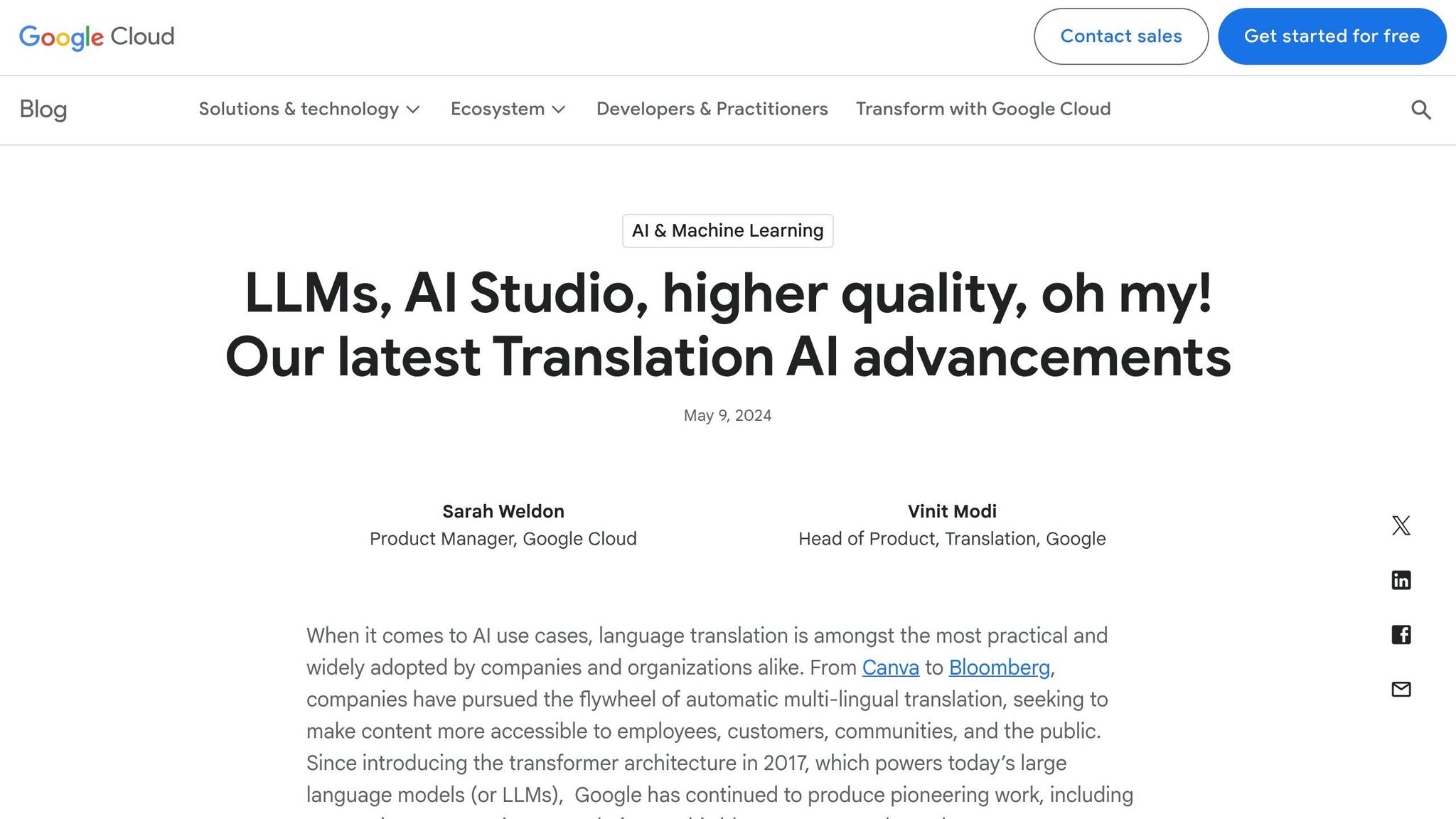 Google Cloud Translation AI