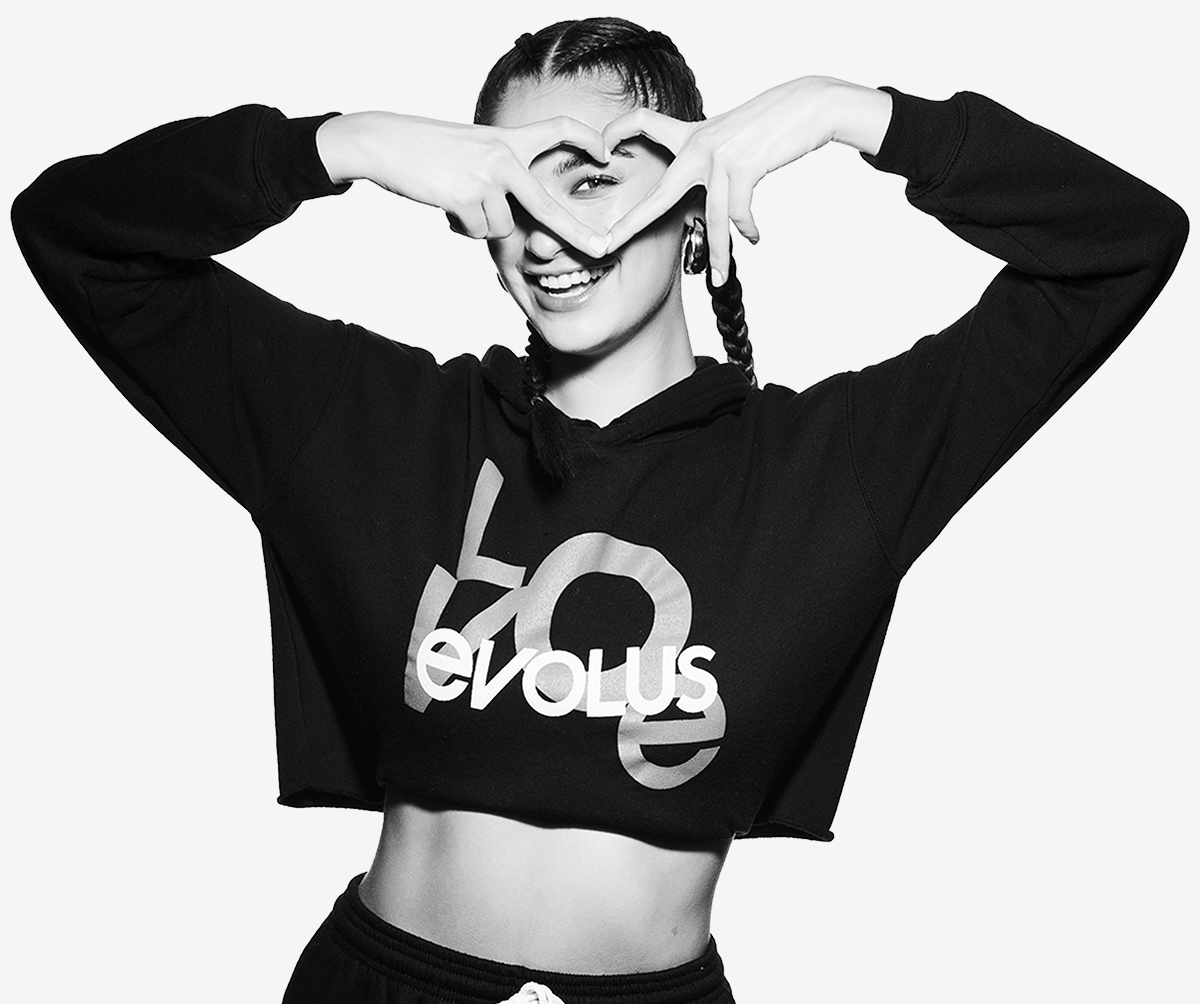 Model posing and smiling.