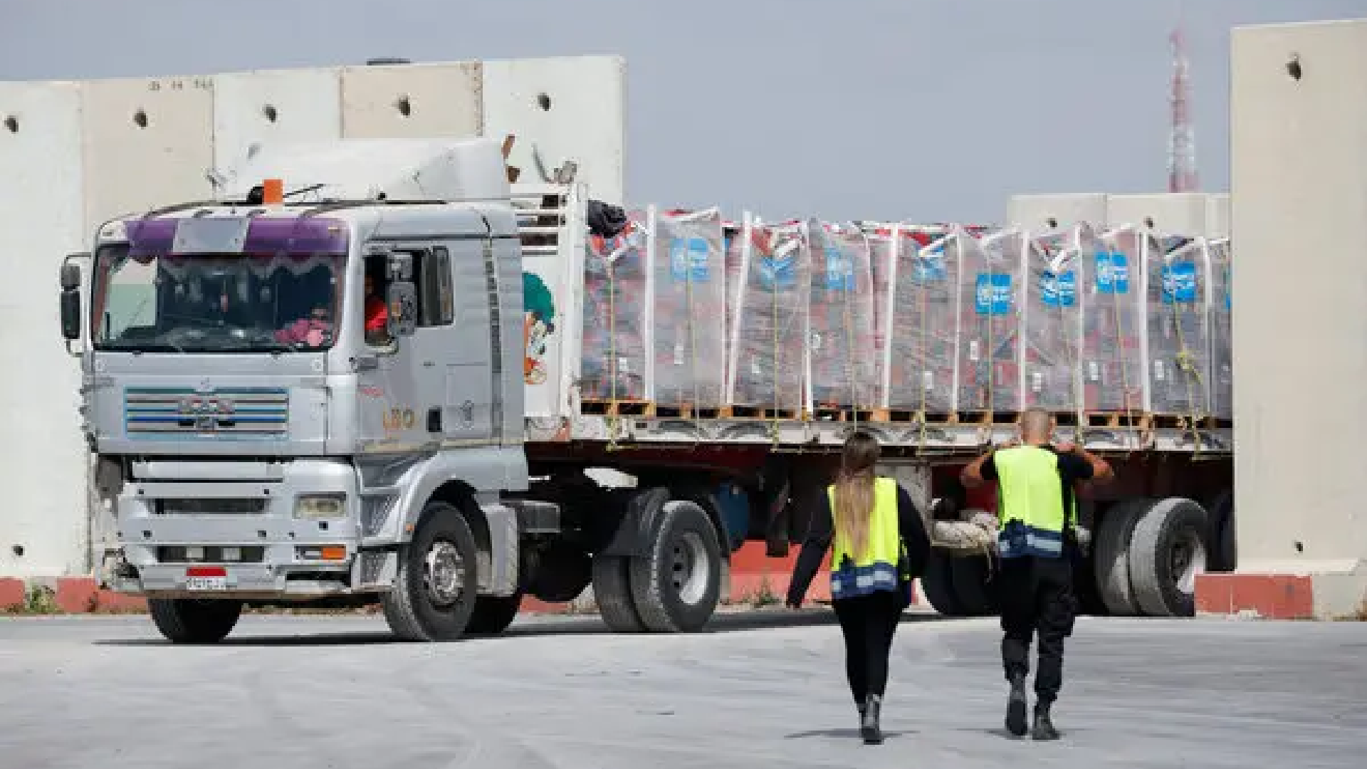 Volunteers next to a supplies truck in Israel 