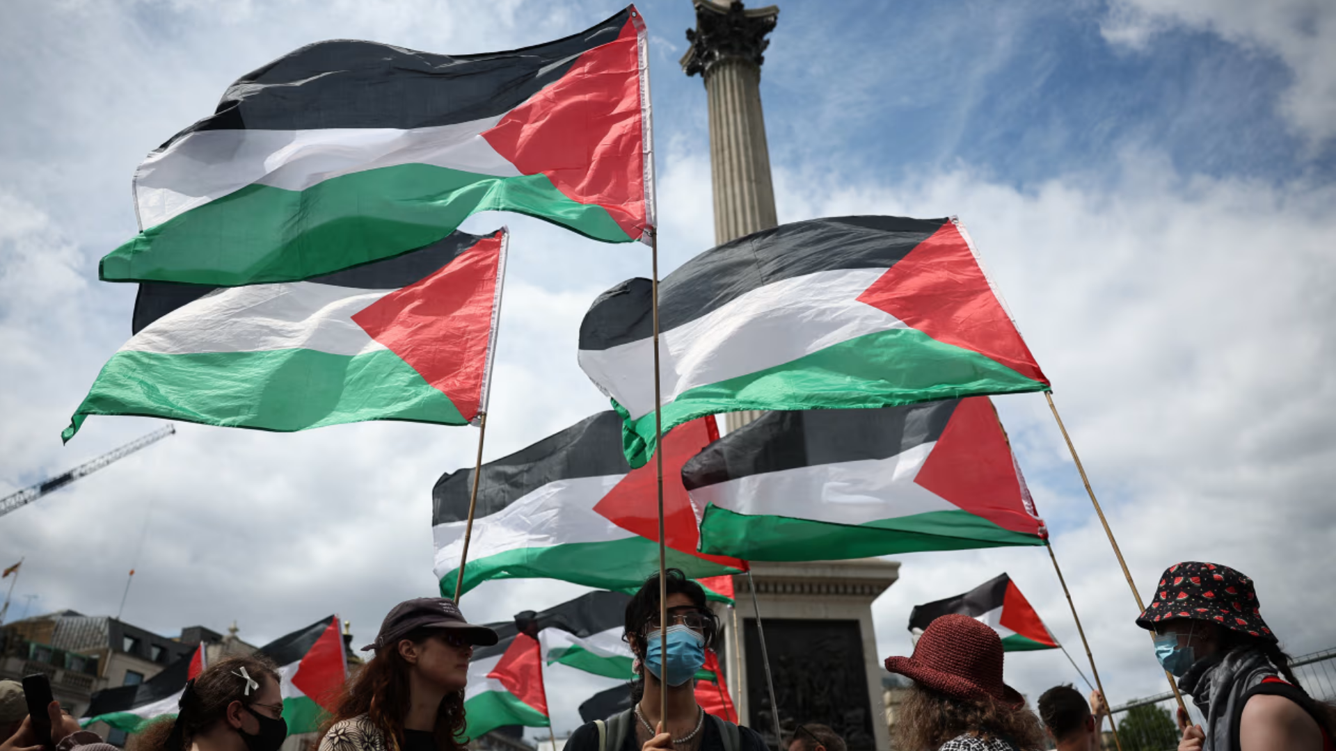 Pro-Palestine Protesters with Palestinian flags