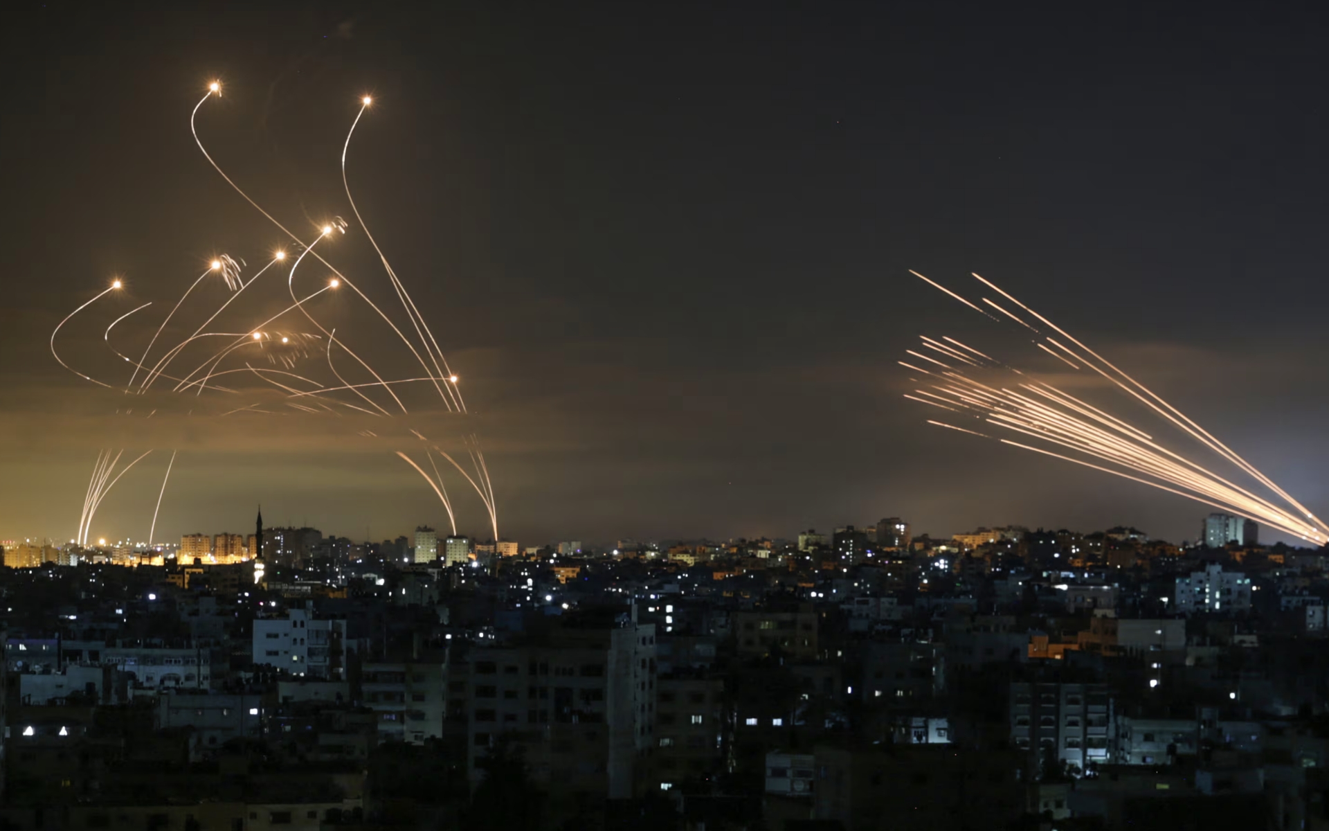 iron dome protecting israel as missiles launch from gaza