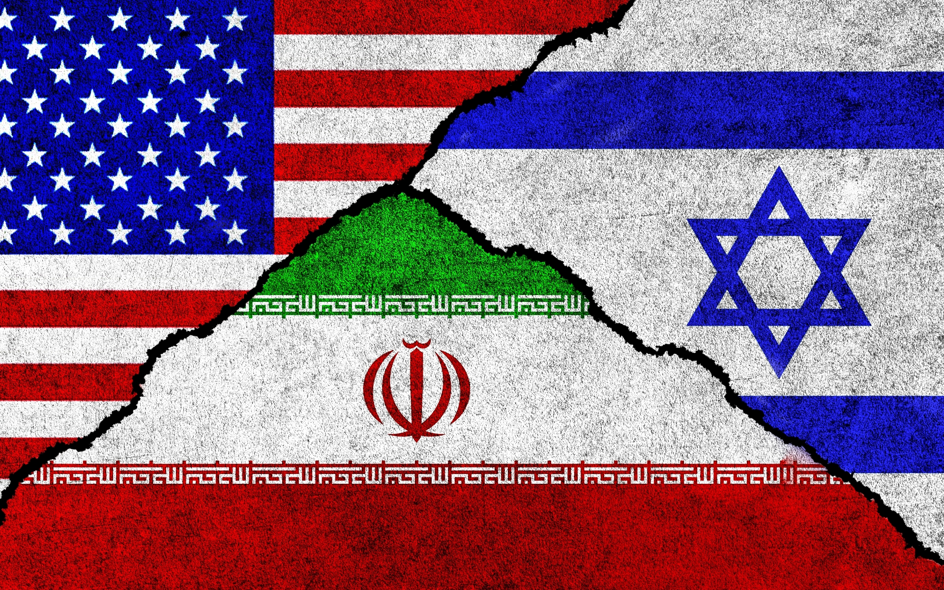 American, Israeli and Iranian flag