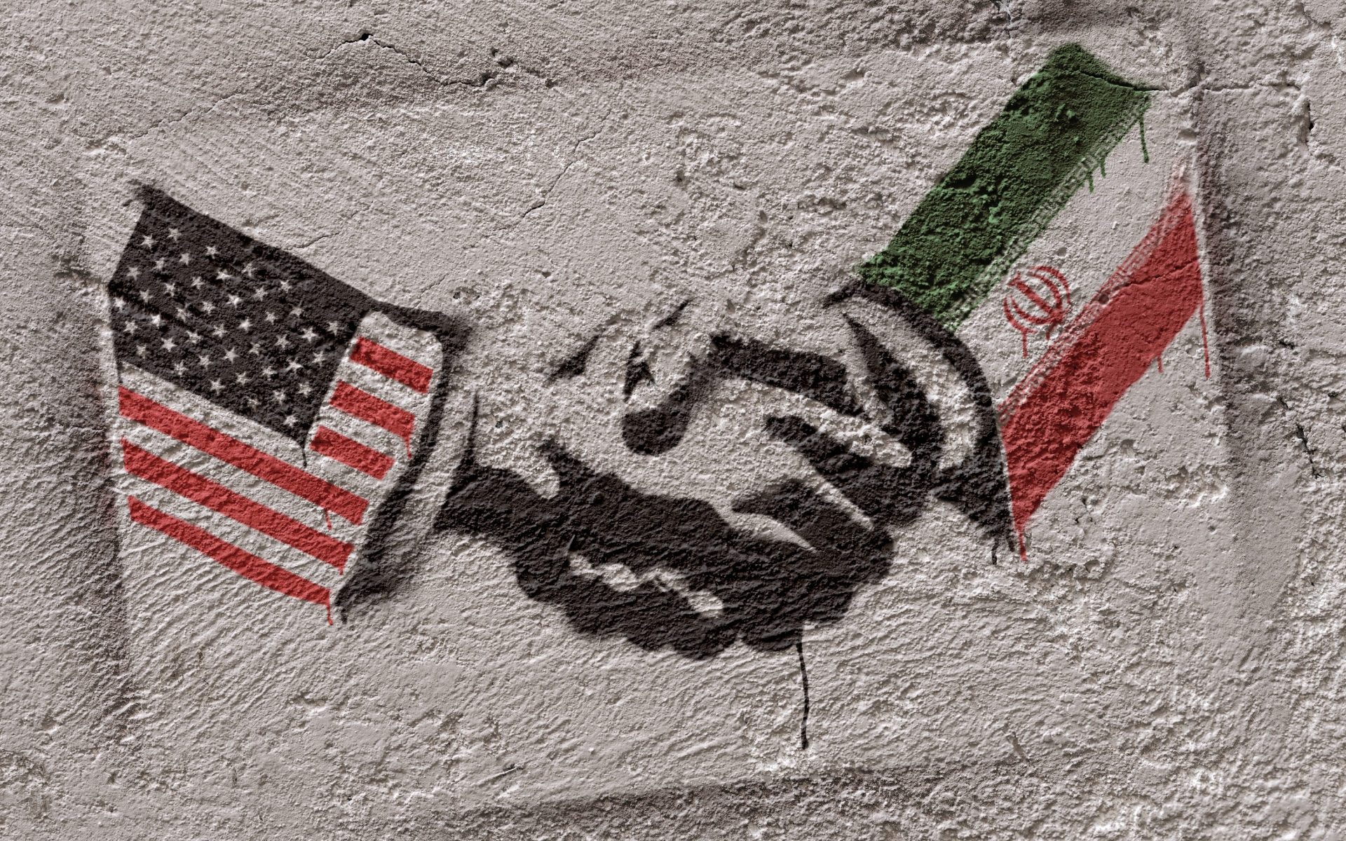 Handshake with the flags of American and Iran