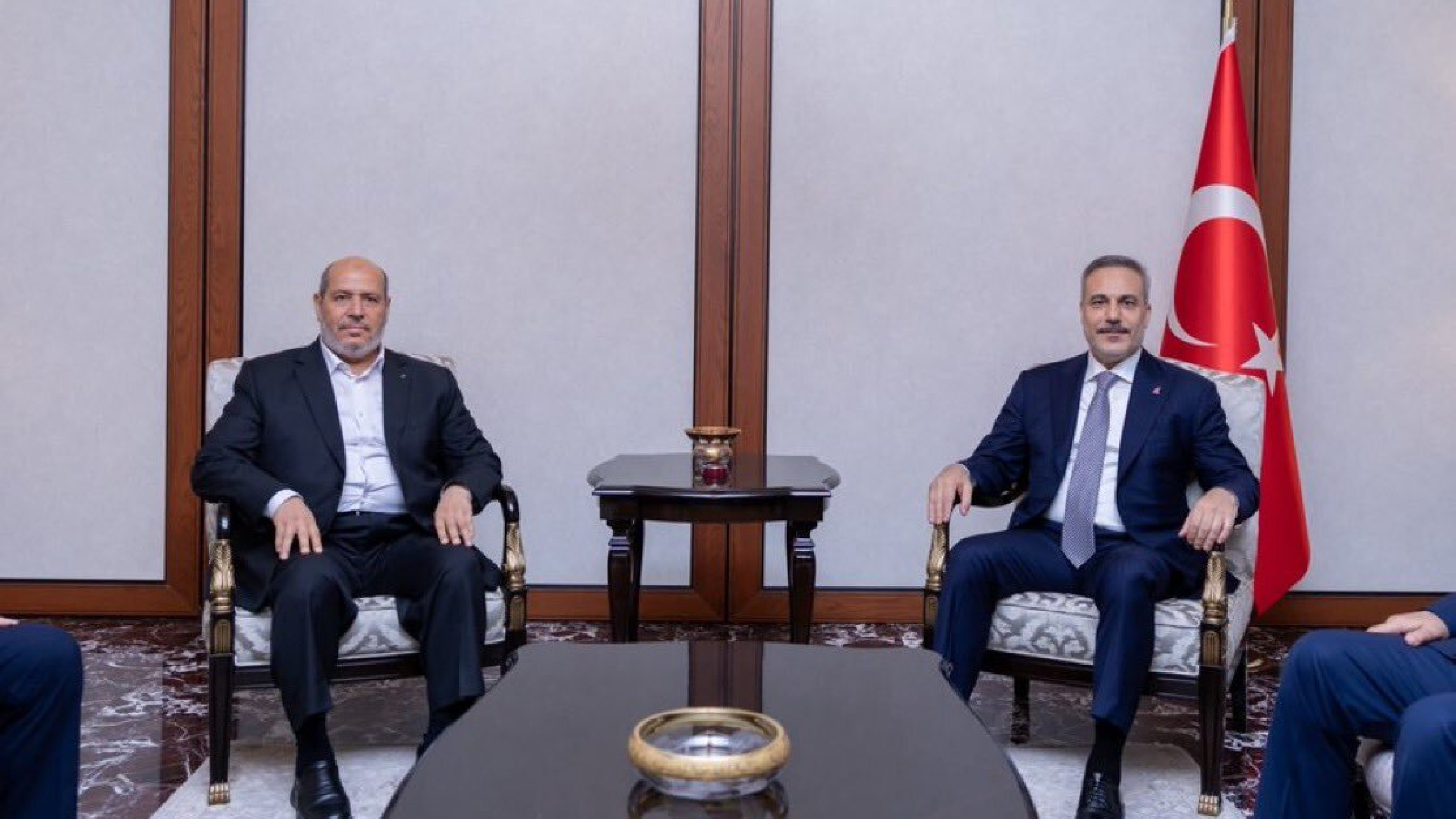 Pictured in July 2025, Turkish Foreign Minister Hakan Fidan met with Hamas terror leader Khalil al‑Hayya.