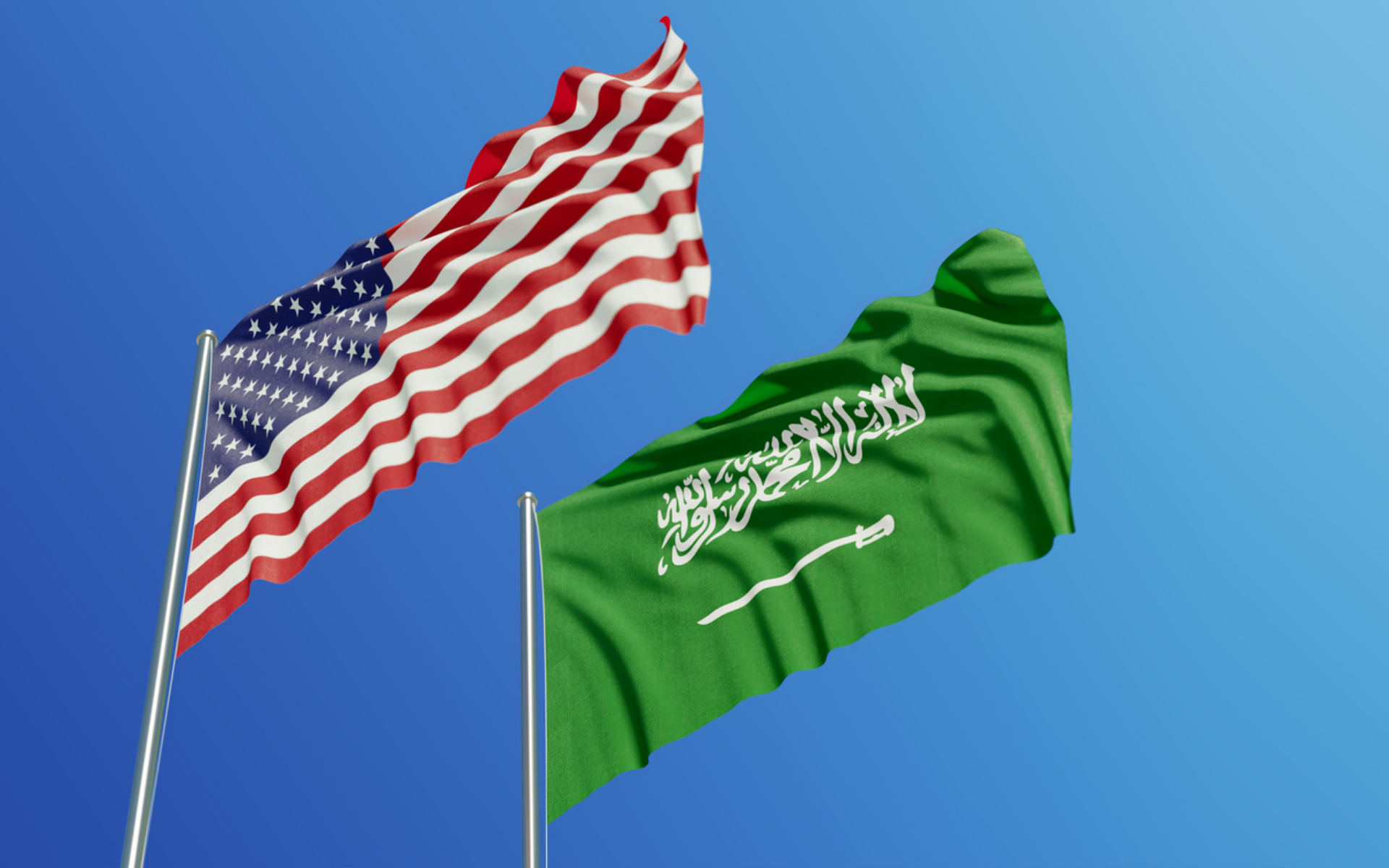 American and Saudi Flag in sky