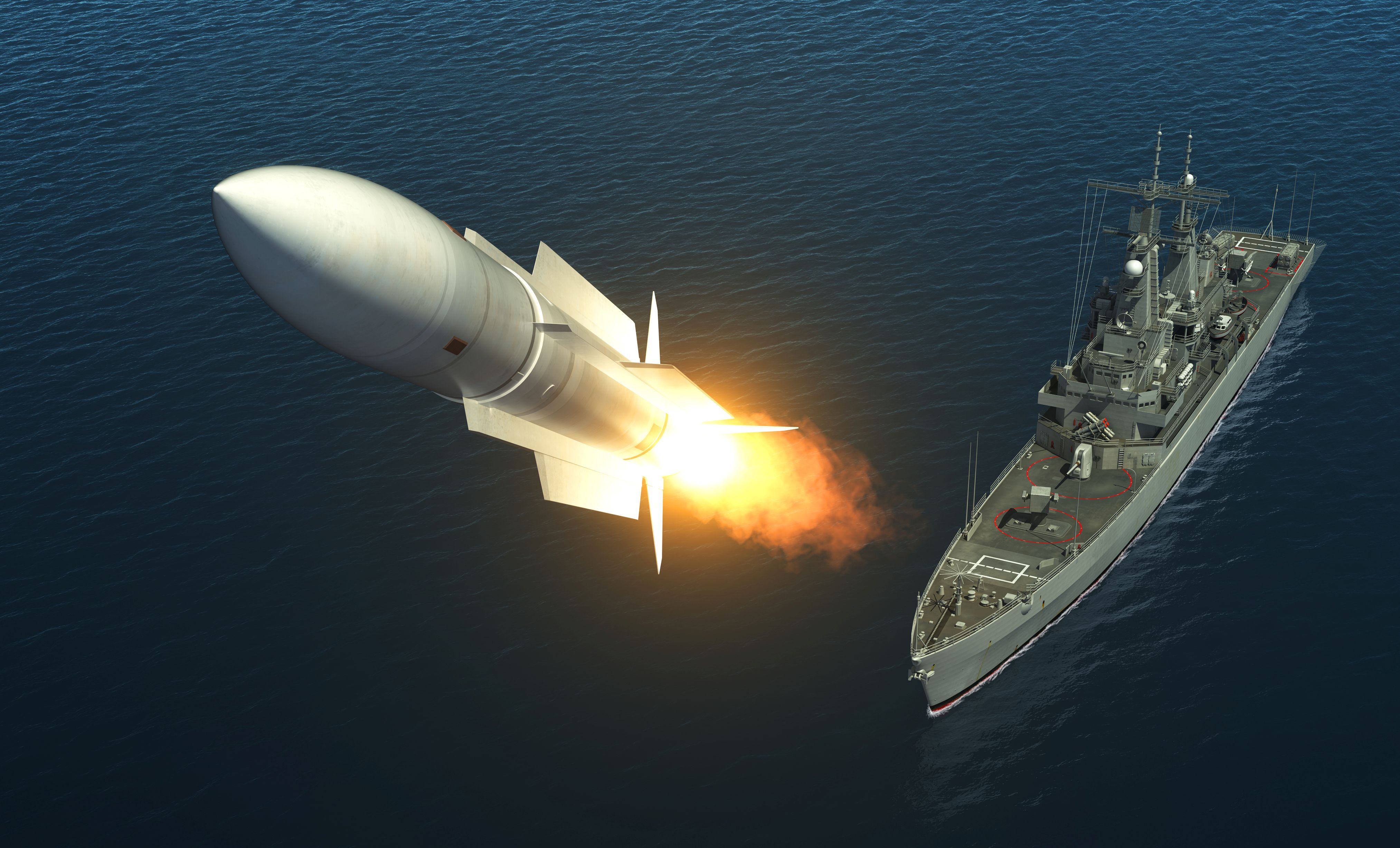 AI image of missile launched from warship.