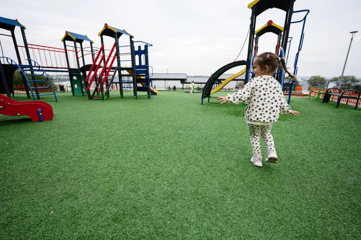 Playground turf surface designed for safety and durability