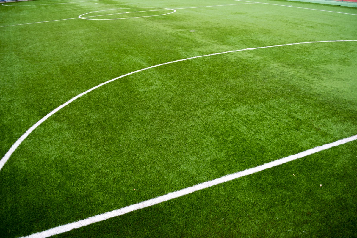 Commercial artificial turf soccer field with field markings