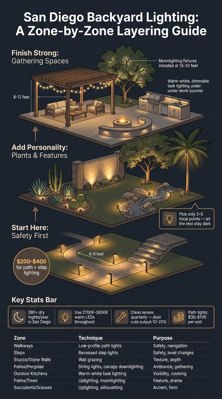 San Diego Backyard Lighting: A Zone-by-Zone Layering Guide
