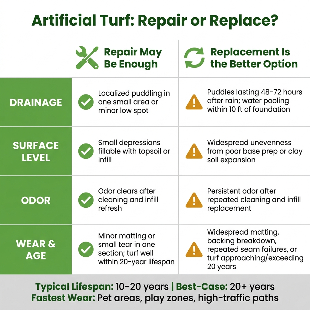 Artificial Turf Repair vs. Replacement: When to Fix and When to Replace