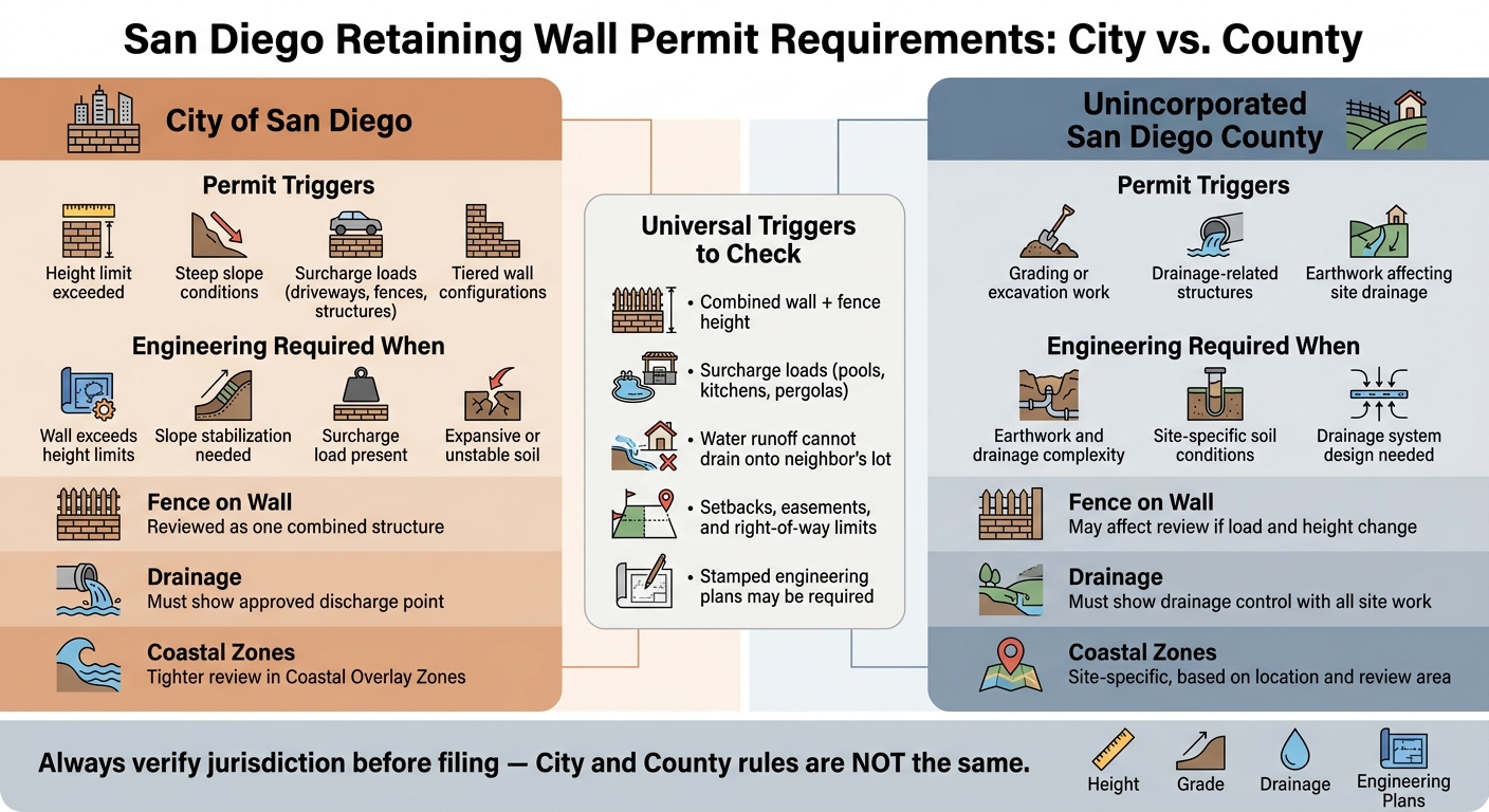 San Diego Retaining Wall Permit Requirements: City vs. County
