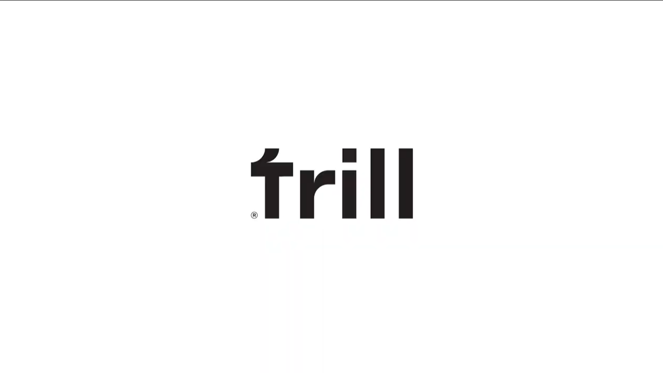 Logo text 'trill' with a stylized lowercase 't' on a white background.