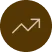 White upward trending line chart with an arrow on a brown circular background.