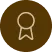 White award ribbon icon on a brown circular background.