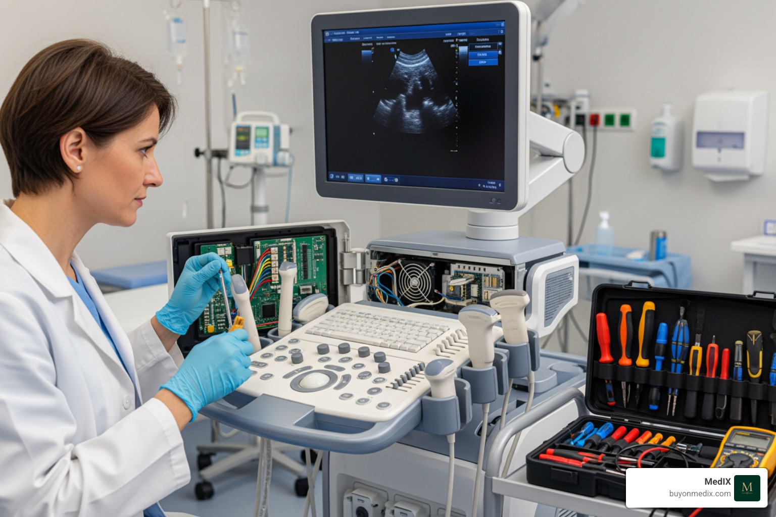 technician servicing ultrasound machine - Ultrasound machine price