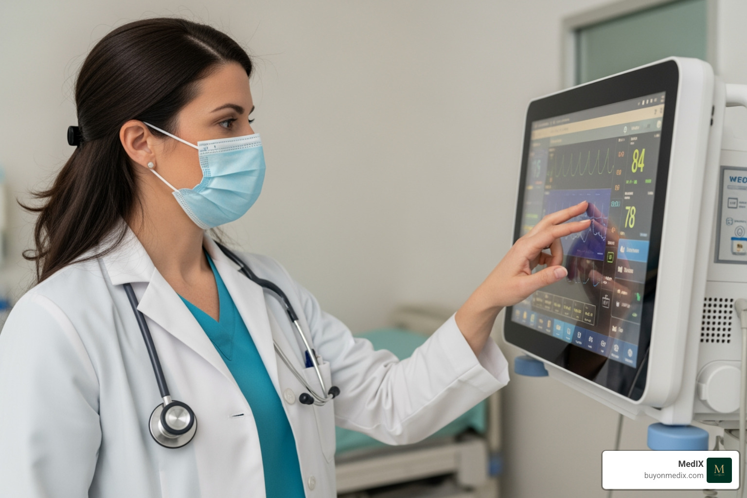 clinician interacting with a user-friendly, high-resolution touchscreen on a patient monitor - patient monitor suppliers