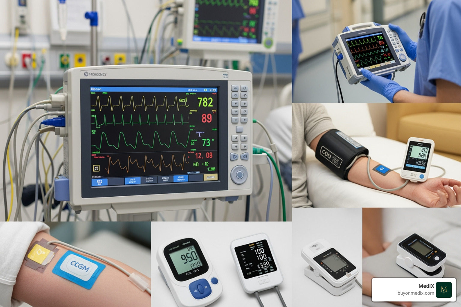 collage of different types of patient monitors in various clinical settings - patient monitor suppliers