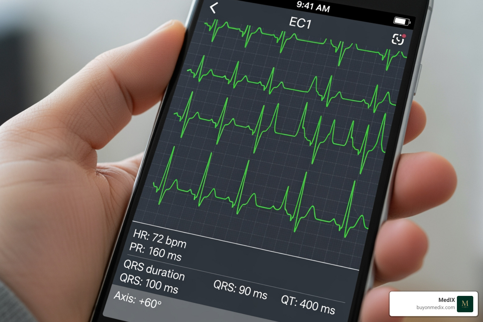 Image of a smartphone screen showing a digitally-interpreted ECG report - ECG machine India