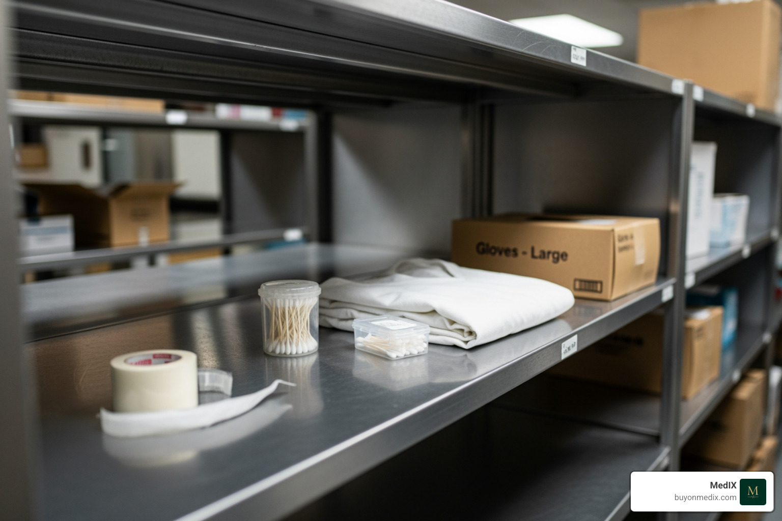 nearly empty hospital storeroom shelf - hospital supply chain management