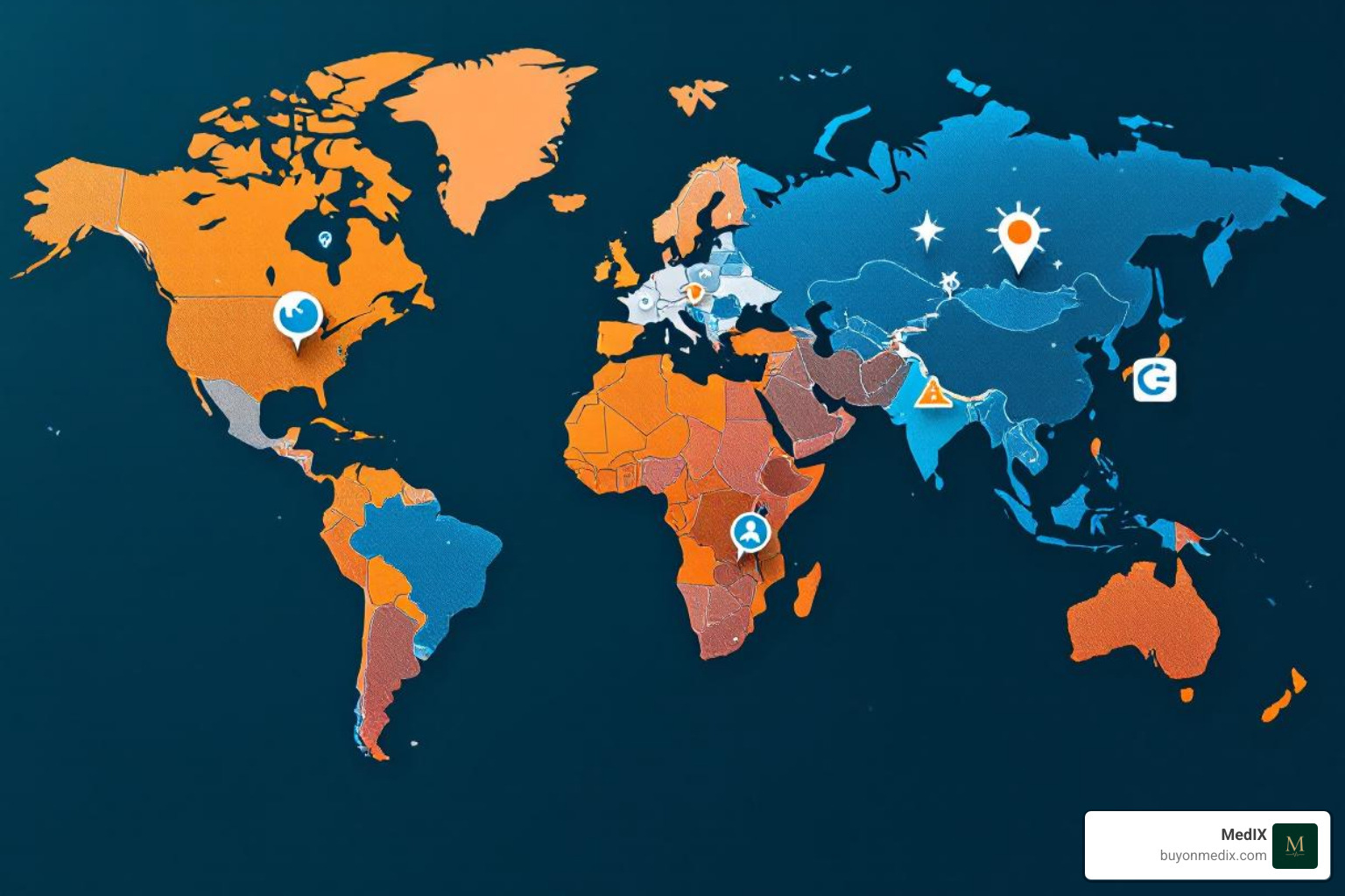 World map highlighting US and EU with FDA and EMA logos - Medical device certification