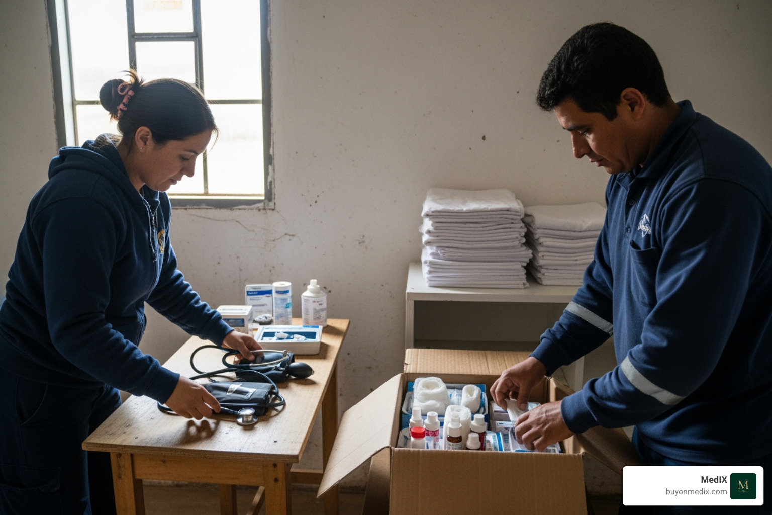 an early IMEC project, showing basic medical equipment being set up in a rural clinic - international medical equipment collaborative