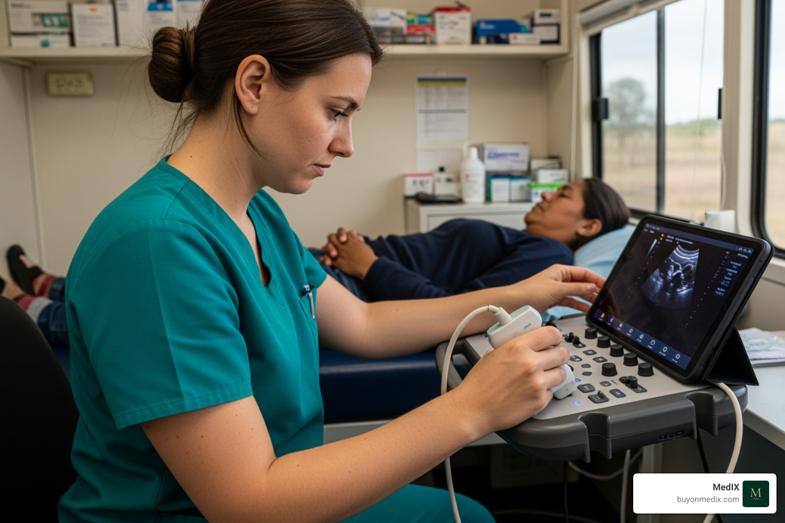 healthcare professional using a portable ultrasound machine in a remote setting - Affordable ultrasound machine healthcare professional using a portable ultrasound machine in a remote setting - Affordable ultrasound machine