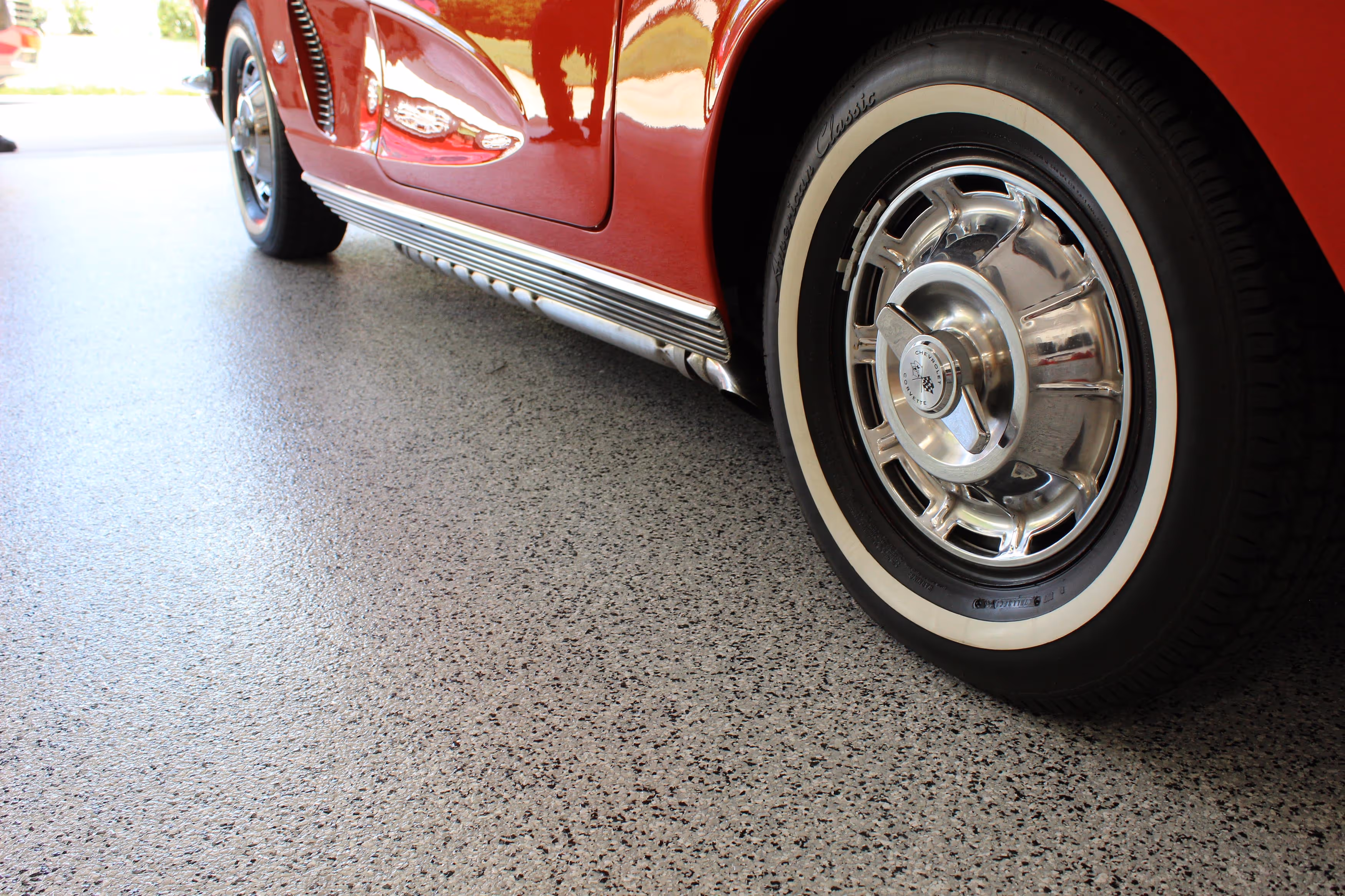 garage flake flooring close up