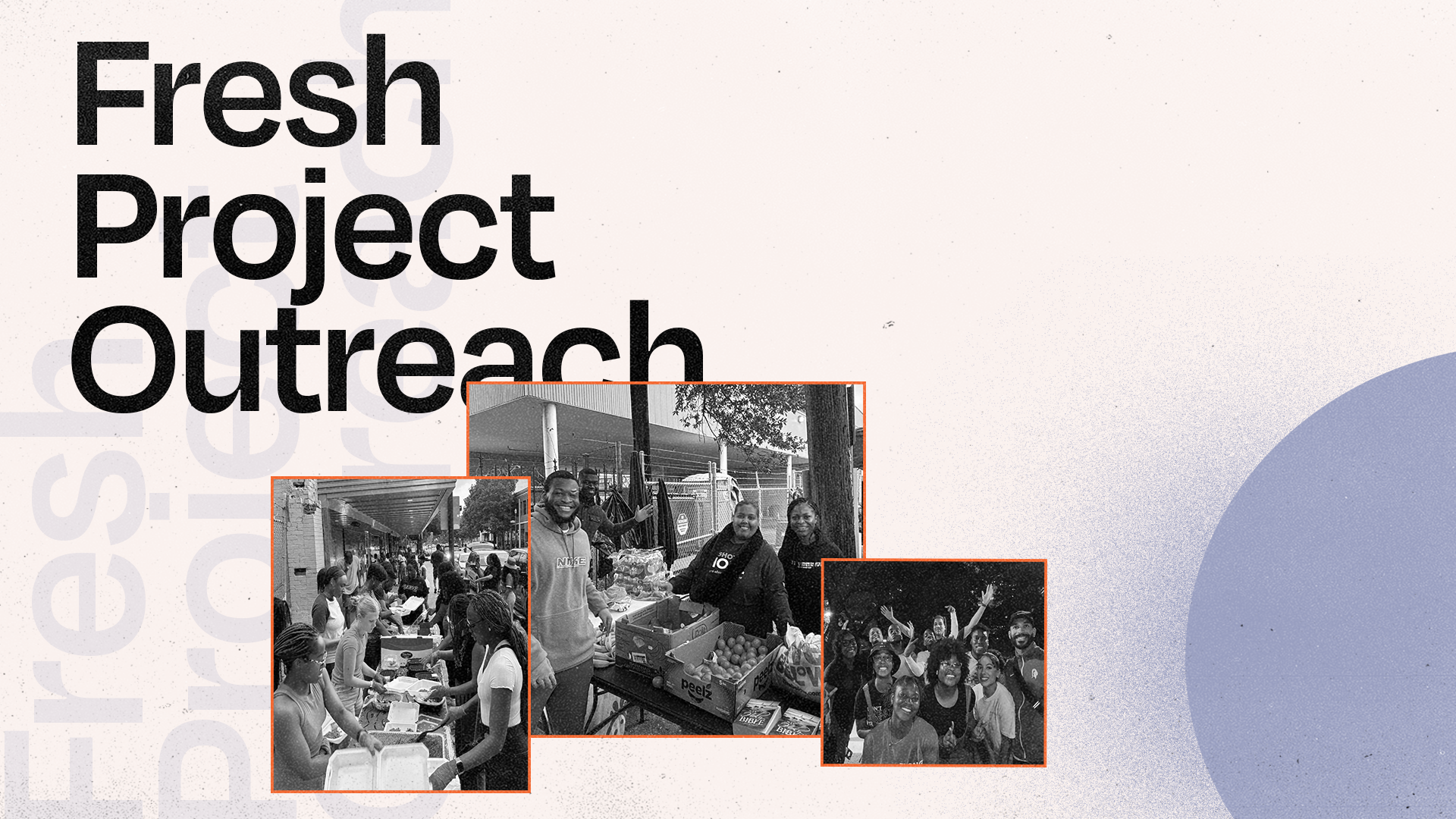Graphic with the text 'FRESH PROJECT' centered on a light background, surrounded by small photos of community gatherings and handwritten scripture.