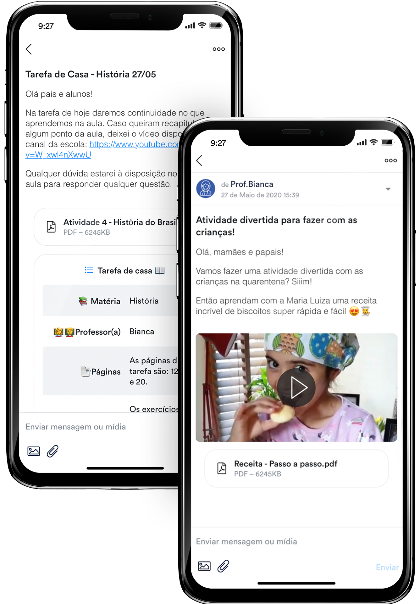 Telas do aplicativo ClassApp mostrando comunicados enviados