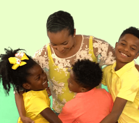 mãe abraçando filhos - Group Hug Hugs GIF by GIPHY Studios Originals