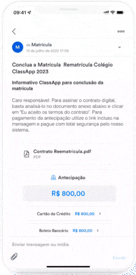 Experiência de assinatura do contrato de matrícula escolar via ClassApp