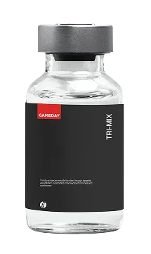 Close-up of a Trimix injection bottle, a prescription solution used by men to safely treat erectile dysfunction and improve sexual performance under clinical supervision at Gameday Men's Health.