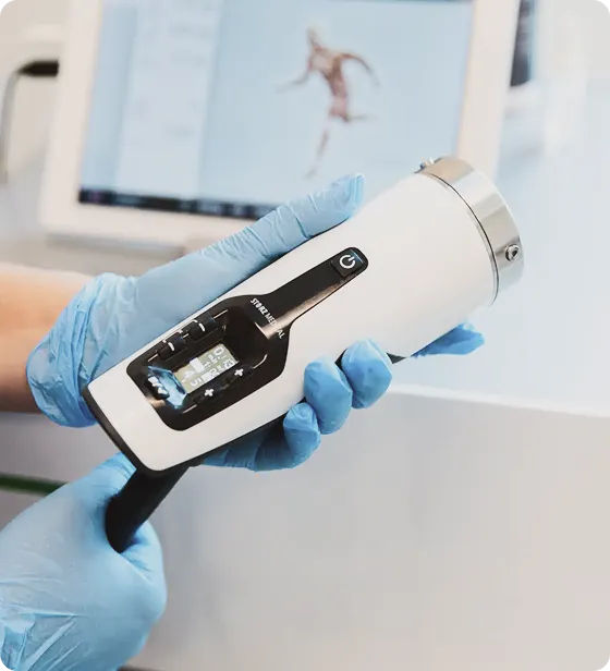 Close-up of a shockwave therapy device used in non-invasive erectile dysfunction treatment, designed to improve blood flow and stimulate new blood vessel growth at Gameday Men's Health.
