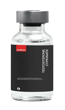 Close-up of a bottle of Testosterone Cypionate, a long-acting injectable testosterone medication prescribed to men seeking to restore hormone balance, energy, and vitality at Gameday Men's Health.