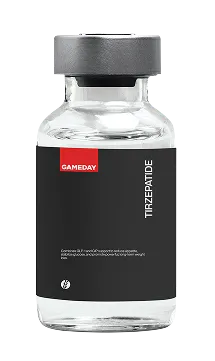Gameday Men’s Health Tirzepatide injection vial designed for medical weight loss, appetite control, improved metabolic health, and long-term weight management support.