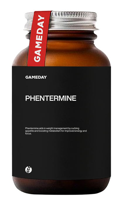 Prescription Phentermine bottle used for medically supervised weight-loss treatment at Gameday Men's Health.