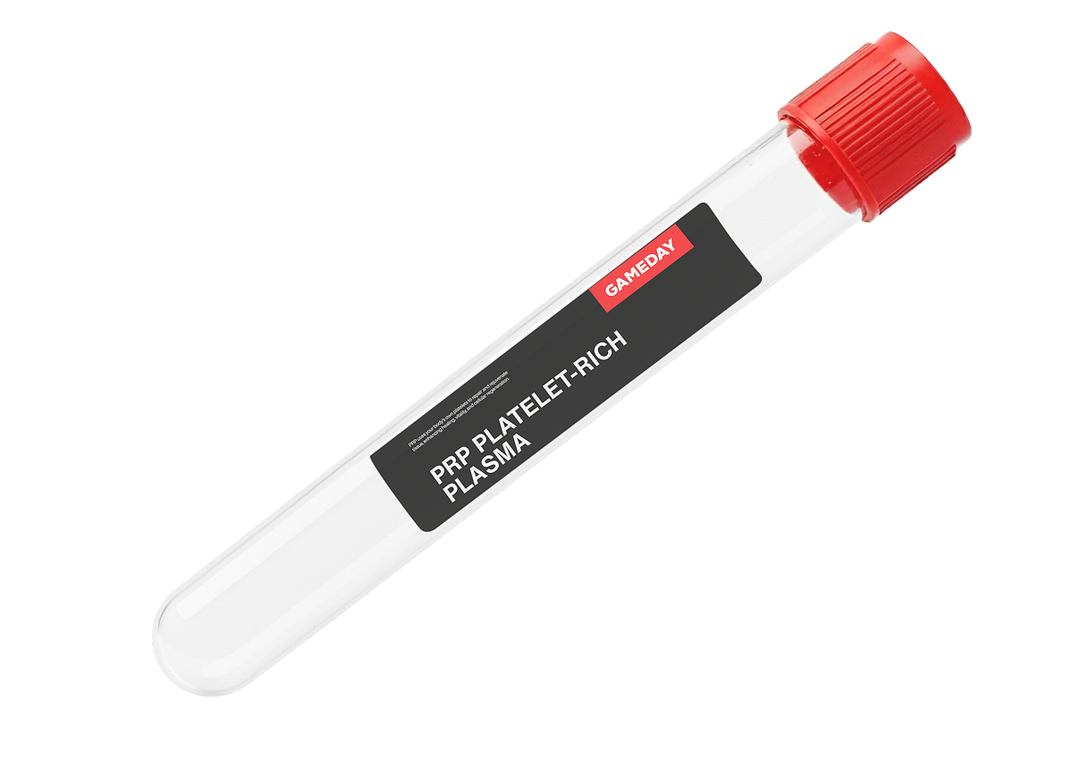 Gameday Men’s Health PRP collection tube used to prepare platelet-rich plasma for hair restoration treatments that support hair growth, strengthen follicles, and reduce thinning.