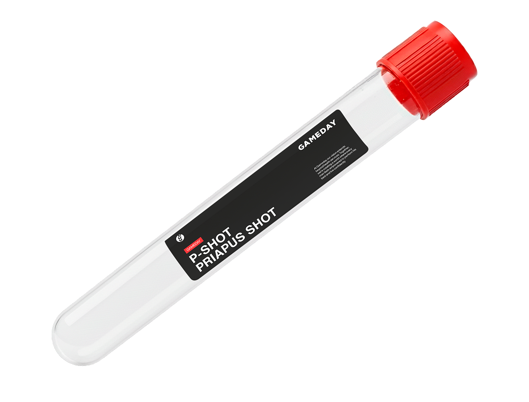 P-Shot treatment vial for advanced erectile dysfunction care in Friendswood, TX at Gameday Men’s Health.