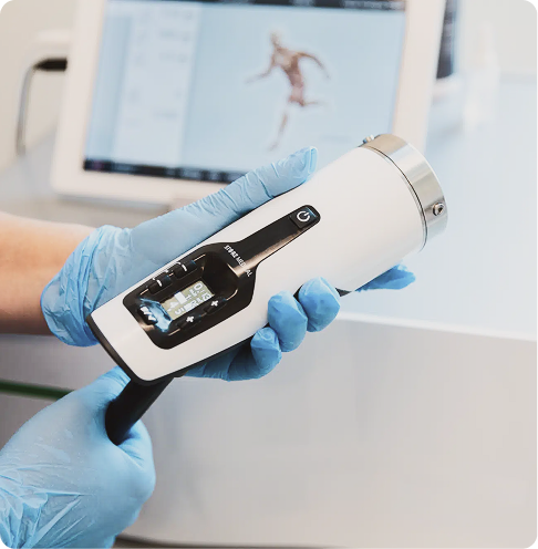 Close-up of a shockwave therapy device used for non-invasive erectile dysfunction treatment in Friendswood, TX at Gameday Men’s Health.