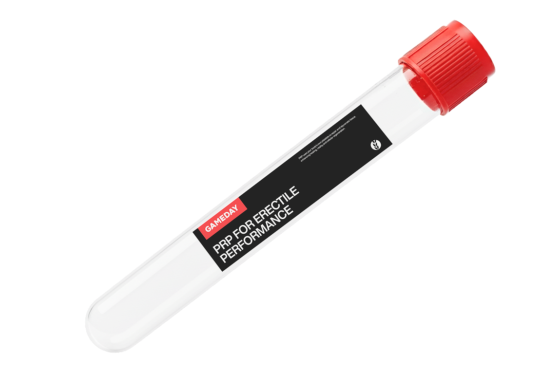 Platelet-rich plasma vial prepared for PRP Shot for ED at Gameday Men’s Health in West Edmonton, AB, highlighting an advanced, non-pharmaceutical approach.