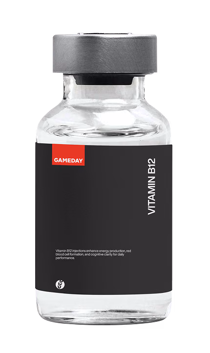 Vial of Vitamin B12 injection used to support energy levels and overall wellness at Gameday Men’s Health in Leesburg, FL.