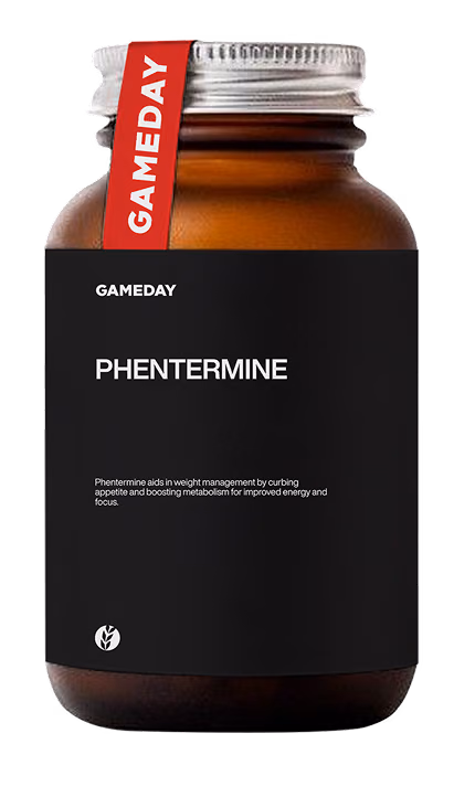 Prescription Phentermine bottle used for medically supervised weight-loss treatment at Gameday Men's Health.