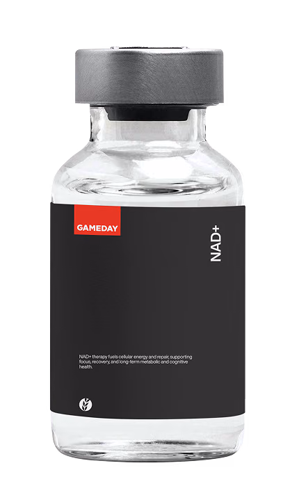 Close-up of an NAD+ injectable vial prepared for clinician-guided therapy at a men’s health clinic in Leesburg, FL.
