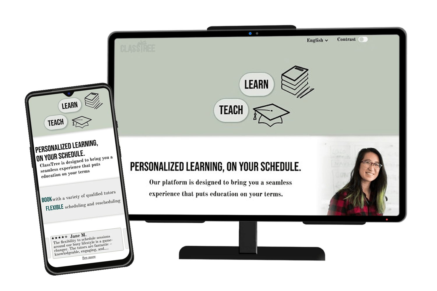 Mockups of Class Tree displayed on a phone and a monitor