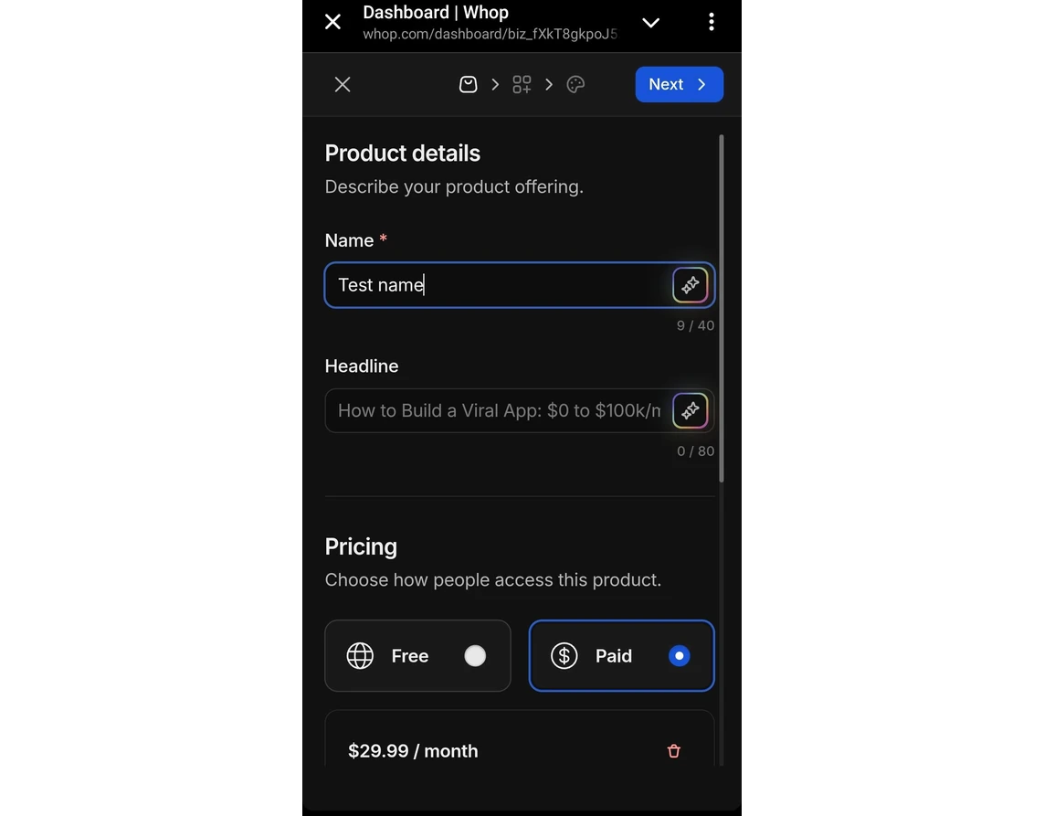 Whop platform interface for managing paid communities