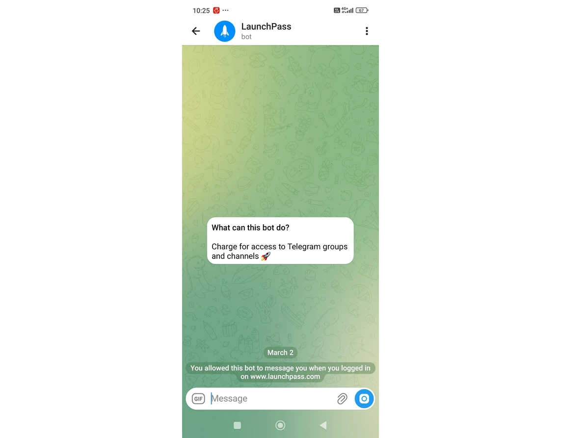 LaunchPass Telegram bot interface 