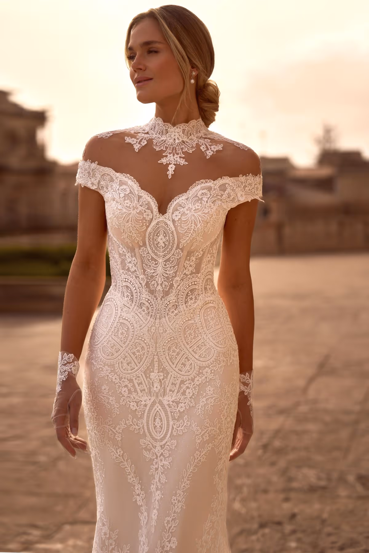 Brautkleid-Detail für die Abstimmung von Spitze und Verarbeitung