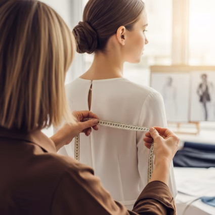 Detail einer Brautkleid-Anpassung im Atelier